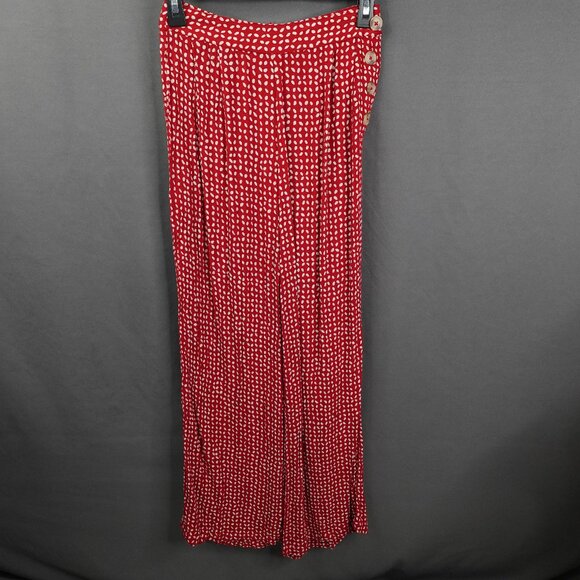 Women Pants XS Red Polka Dot Flowy Crinkle Boho Artsy Wide Leg Coastal Statement - Picture 1 of 15